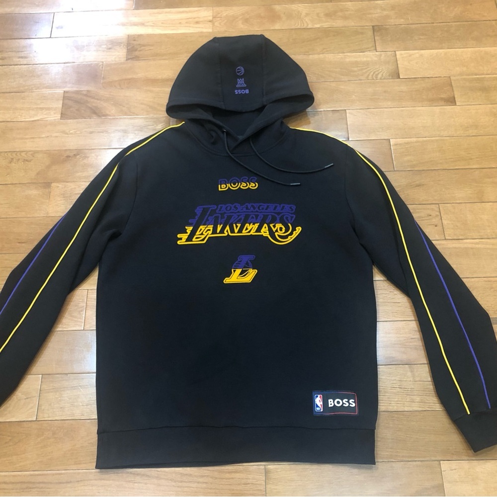 HUGO BOSS AG x NBA Los Angeles Lakers Black Cotton-Blend Hoodie Sz L Sport Luxe